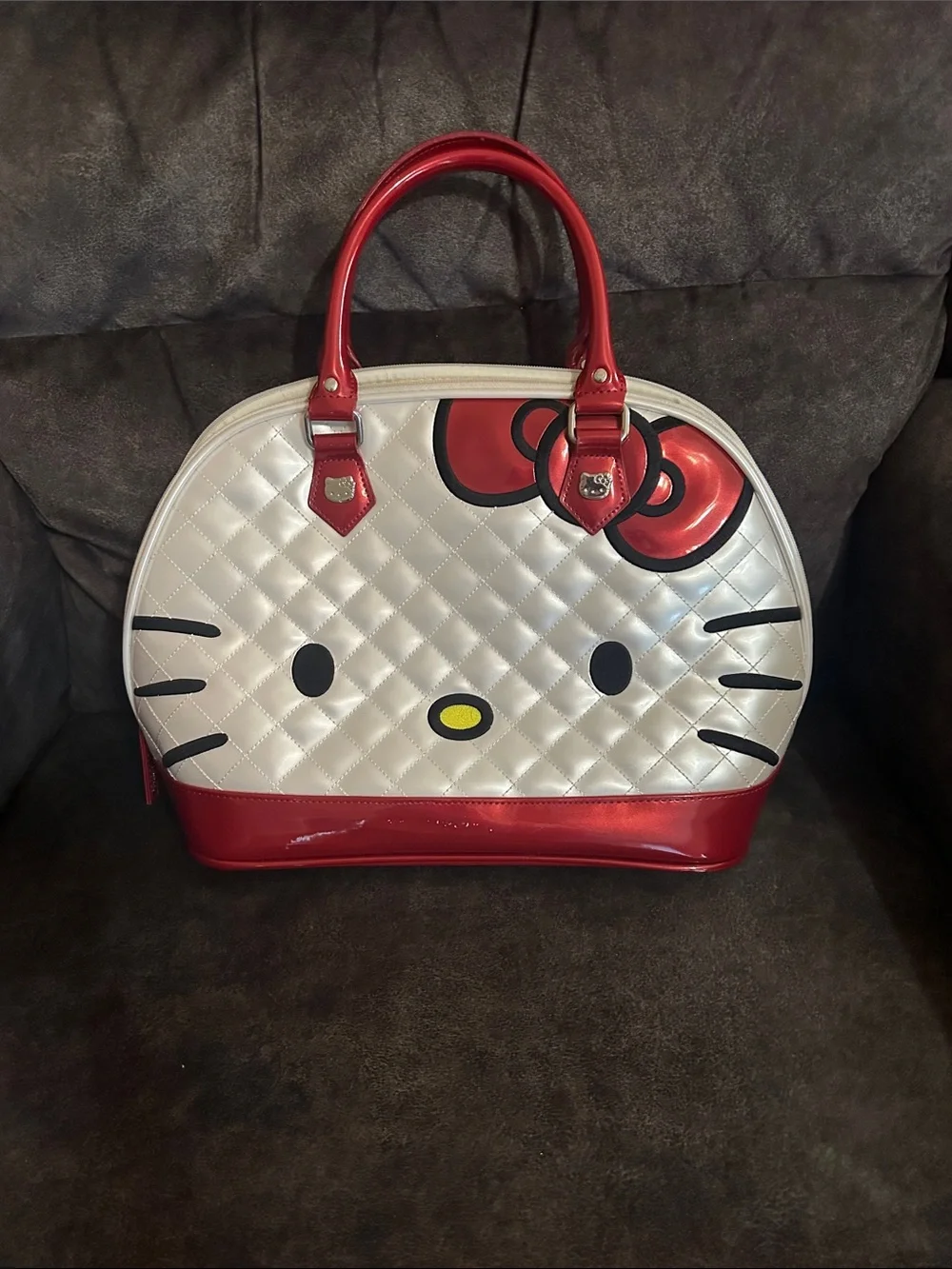 Hello Kitty White Quilted Satchel with Red Trim and Bow